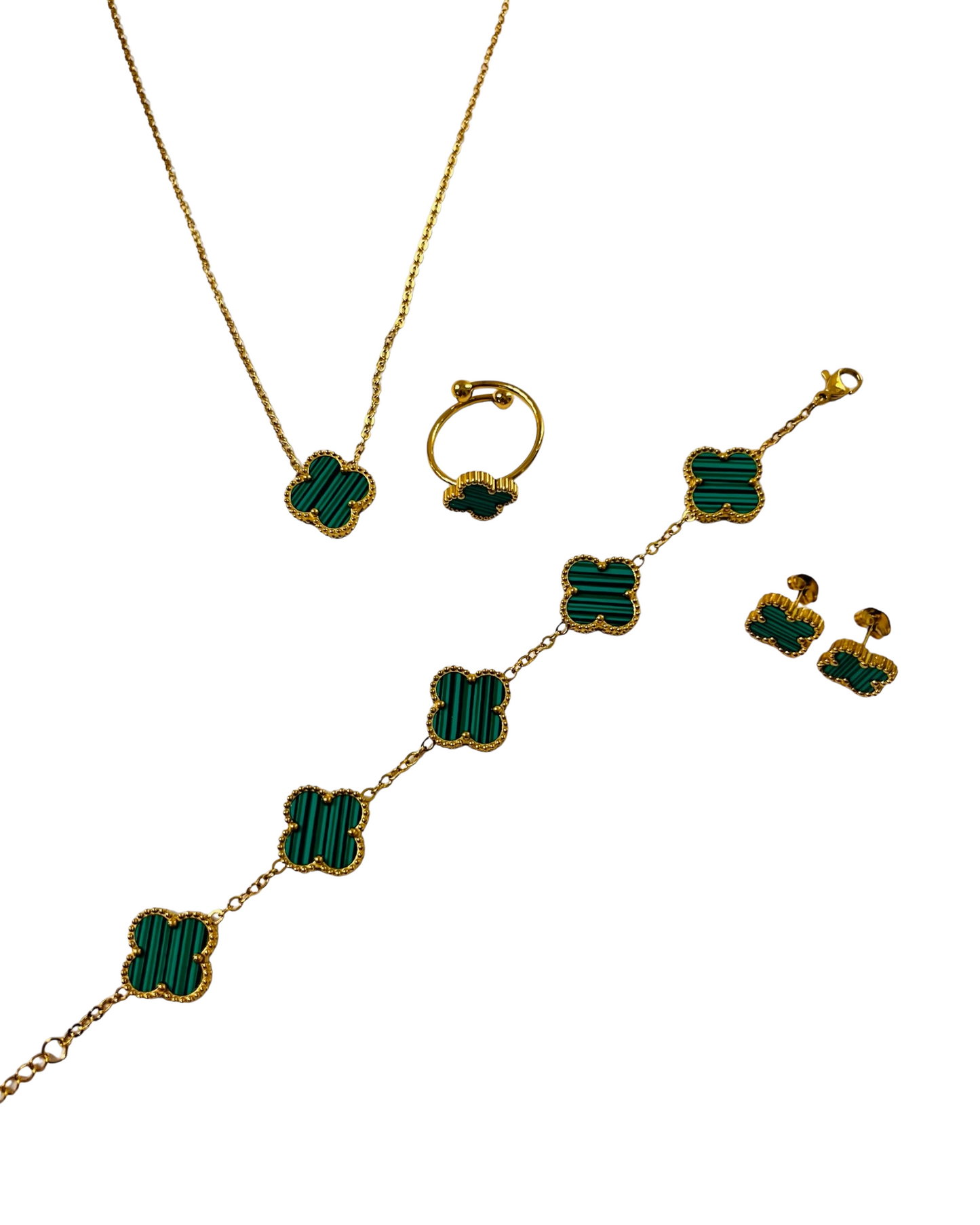 Fyrklöverarmband | Örhängen | Halsband | Ring - Set